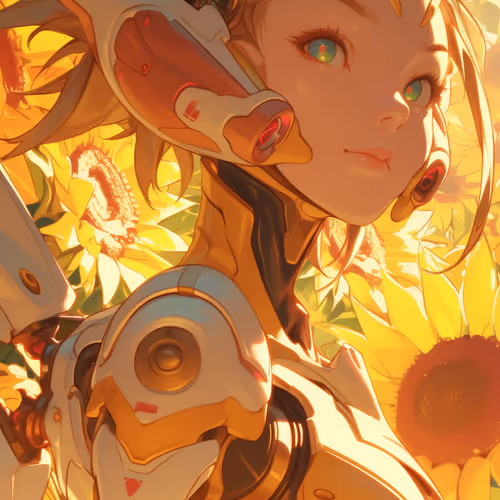 Cyberpunk Girl Yellow Tiger Sunflower logo