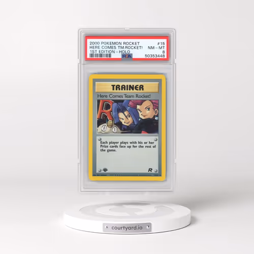 2000 Pokémon Rocket #15 Here Comes Team Rocket! - 1st Edition Holo (PSA 8 NM-MT)