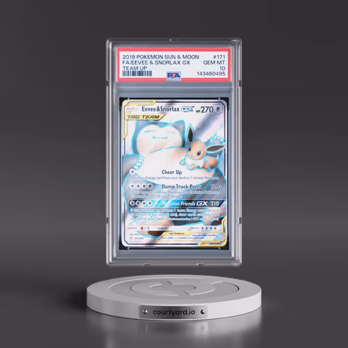 2019 Pokémon Sun & Moon Team Up #171 Eevee & Snorlax GX - Holo Full Art (PSA 10 GEM MINT)