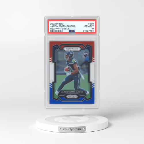2023 Panini Prizm #390 Jaxon Smith-Njigba - Red/White/Blue Prizm (PSA 10 GEM MINT)