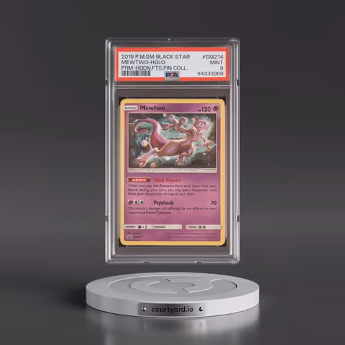 2019 Pokémon SM Black Star Promo #SM214 Mewtwo - Holo Hidden Fates Pin Collection (PSA 9 MINT)