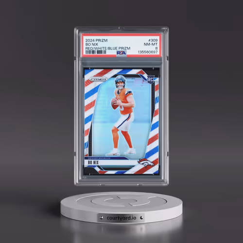 2024 Panini Prizm #309 Bo Nix - Red/White/Blue Prizm (PSA 8 NM-MT)