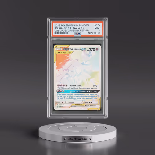 2019 Pokémon Sun & Moon Cosmic Eclipse #254 Solgaleo & Lunala GX - Holo Full Art Secret (PSA 9 MINT)