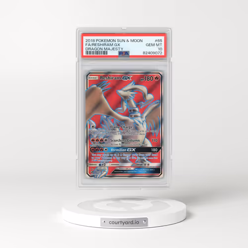 2018 Pokémon Sun & Moon Dragon Majesty #65 Reshiram GX - Holo Full Art (PSA 10 GEM MINT)