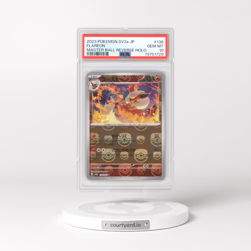 2023 Pokémon Card 151 #136 Flareon - Reverse Holo Master Ball (PSA 10 GEM MINT)