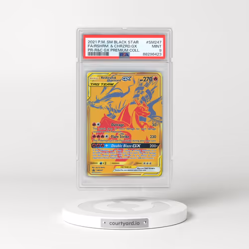 2021 Pokémon SM Black Star Promo #SM247 Reshiram & Charizard GX - Holo Full Art Reshiram & Charizard GX Premium Collection (PSA 9 MINT)