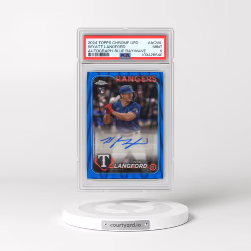 2024 Topps Chrome Update Chrome Baseball Update Series Autographs #ACWL Wyatt Langford - Blue Raywave (PSA 9 MINT)
