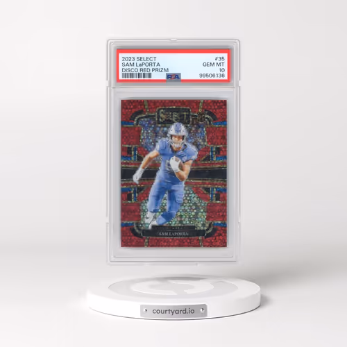 2023 Panini Select #35 Sam LaPorta - Red Disco Prizm (PSA 10 GEM MINT)