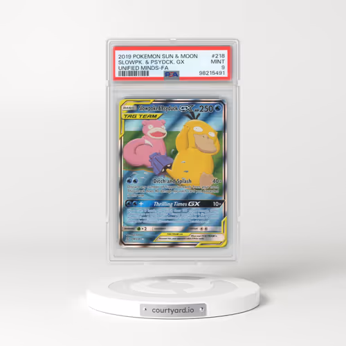 2019 Pokémon Sun & Moon Unified Minds #218 Slowpoke & Psyduck GX - Holo Full Art (PSA 9 MINT)