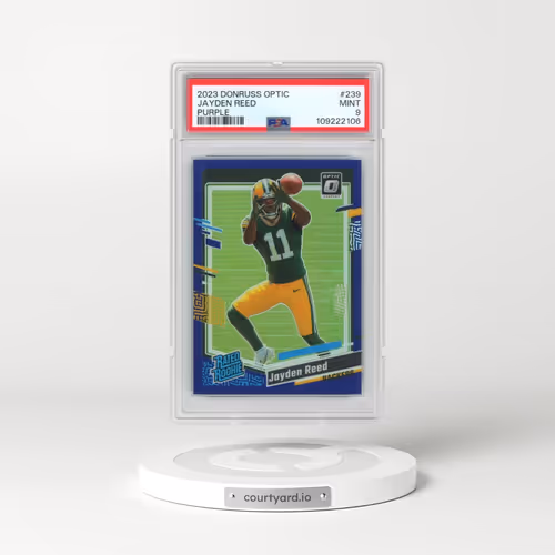 2023 Panini Donruss Optic #239 Jayden Reed - Purple (PSA 9 MINT)