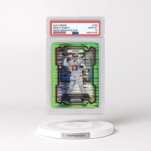 2023 Panini Prizm #266 Brock Purdy - Neon Green Pulsar (PSA 10 GEM MINT)