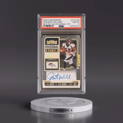 2023 Panini Contenders Veteran Ticket Autographs #CTAJWI Javonte Williams - Divisional Ticket (PSA 8