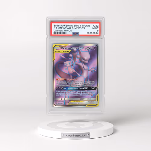 2019 Pokémon Sun & Moon Unified Minds #222 Mewtwo & Mew GX - Holo Full Art (PSA 9 MINT)