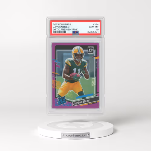 2023 Panini Donruss #334 Jayden Reed - Optic Preview-Pink (PSA 10 GEM MINT)