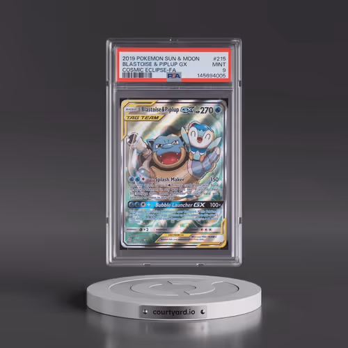 2019 Pokémon Sun & Moon Cosmic Eclipse #215 Blastoise & Piplup GX - Holo Full Art (PSA 9 MINT)