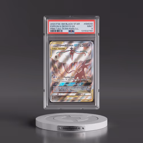 2020 Pokémon SM Black Star Promo #SM240 Espeon & Deoxys GX - Holo Tag Team Powers Collection (PSA 9 