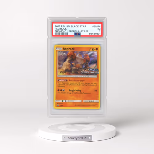 2017 Pokémon SM Black Star Promo #SM74 Regirock - Crimson Invasion Prerelease-Staff (PSA 7 NM)