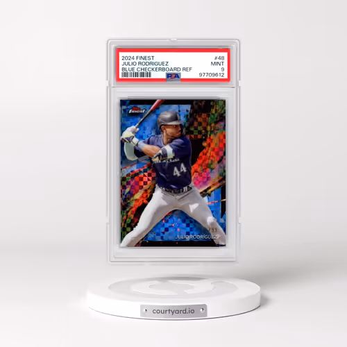 2024 Topps Finest #48 Julio Rodriguez - Blue Checkerboard Refractor (PSA 9 MINT)