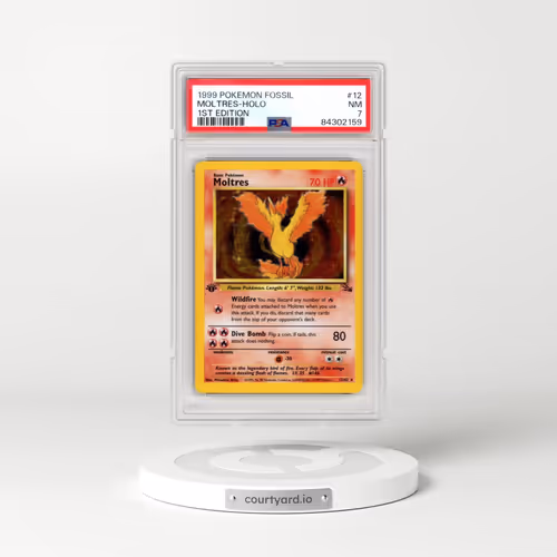 1999 Pokémon Fossil #12 Moltres - 1st Edition Holo (PSA 7 NM)