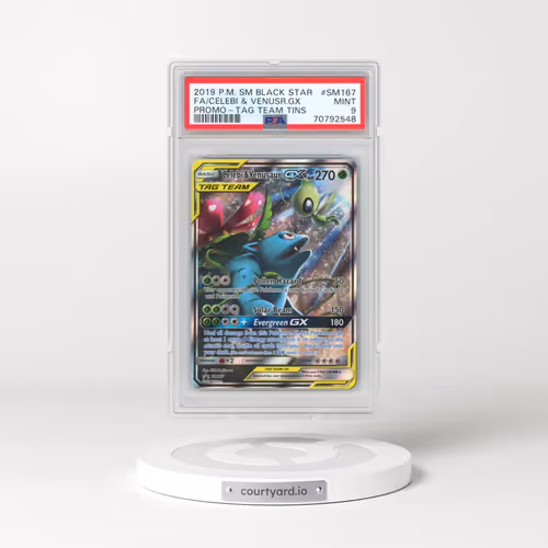 2019 Pokémon SM Black Star Promo #SM167 Celebi & Venusaur GX - Holo Full Art Tag Team Tins (PSA 9 MINT)