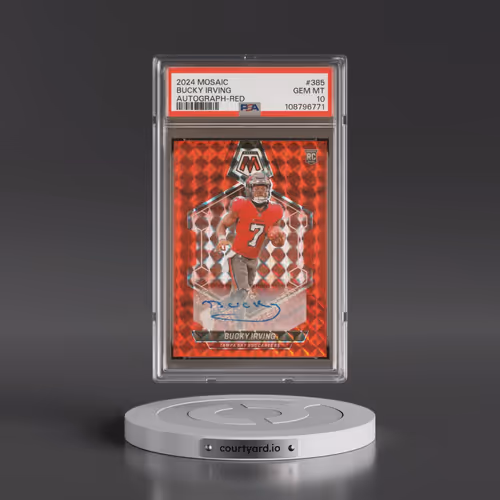 2024 Panini Mosaic #385 Bucky Irving - Autograph-Red (PSA 10 GEM MINT)