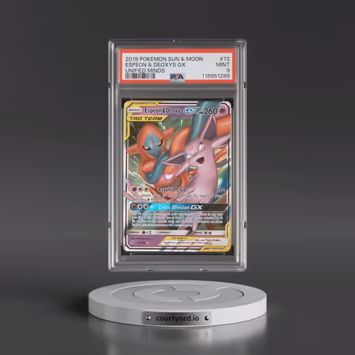 2019 Pokémon Sun & Moon Unified Minds #72 Espeon & Deoxys GX - Holo (PSA 9 MINT)