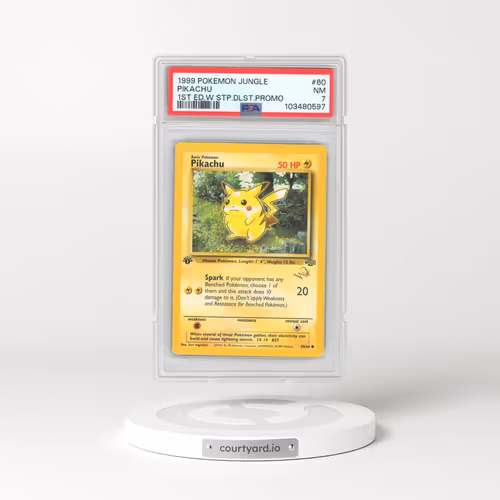 1999 Pokémon Jungle #60 Pikachu - 1st Edition W Stamp Duelist Promo (PSA 7 NM)