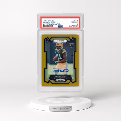 2023 Panini Prizm #334 Jayden Reed - Autograph-Gold Prizm (PSA 10 GEM MINT)