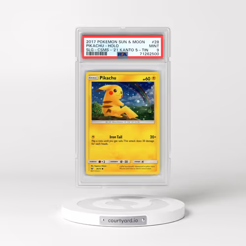 2017 Pokémon Sun & Moon Shining Legends #28 Pikachu - Holo Cosmos-2021 Kanto 5-Tin Exclusive (PSA 9 MINT)