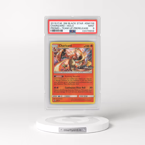 2019 Pokémon SM Black Star Promo #SM158 Charizard - Holo Team Up Prerelease (PSA 9 MINT)