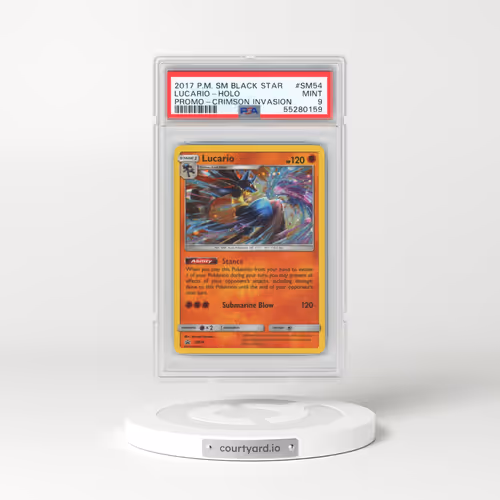 2017 Pokémon SM Black Star Promo #SM54 Lucario - Holo Crimson Invasion Three Pack Blisters (PSA 9 MI
