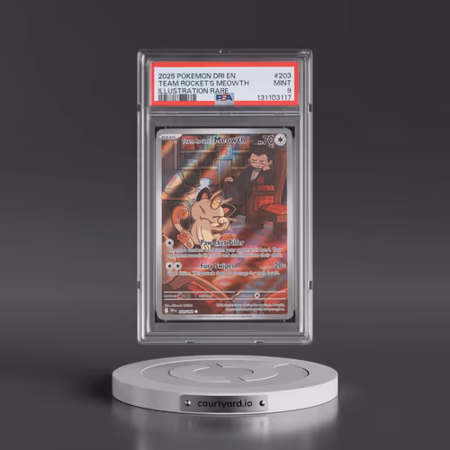 2025 Pokémon Dri EN-Destined Rivals #203 Team Rocket's Meowth - Illustration Rare (PSA 9 MINT)