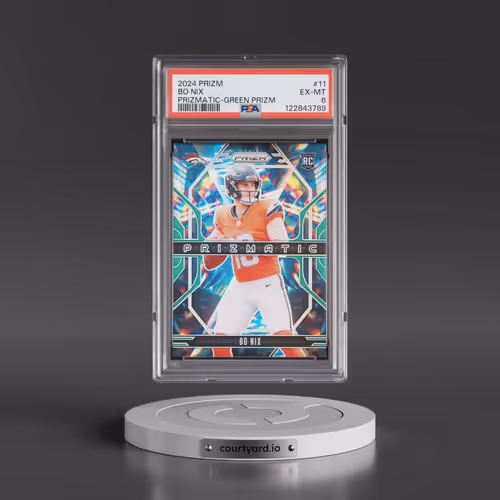 2024 Panini Prizm Prizmatic #11 Bo Nix - Green Prizm (PSA 6 EX-MT)