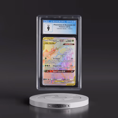 2019 Unbroken Bonds #215/214 Pheromosa & Buzzwole GX - Rainbow Holo (CGC 9 MINT)