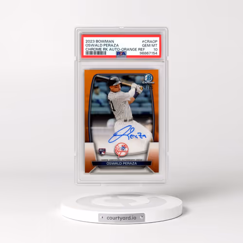 2023 Bowman Chrome Rookie Autographs #CRAOP Oswald Peraza - Orange Refractor (PSA 10 GEM MINT)