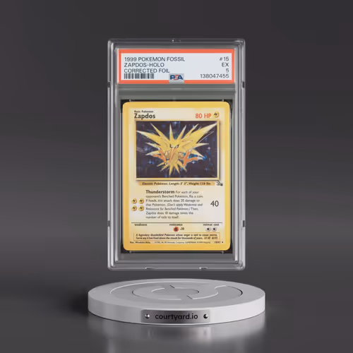 1999 Pokémon Fossil #15 Zapdos - Holo Corrected Foil (PSA 5 EX)