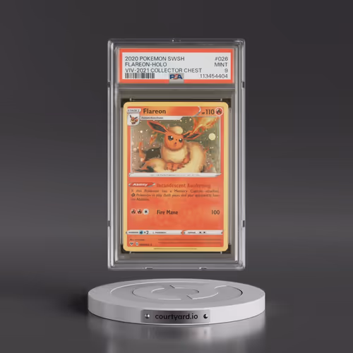 2020 Pokémon Sword & Shield Vivid Voltage #026 Flareon - Holo 2021 Collector Chest (PSA 9 MINT)
