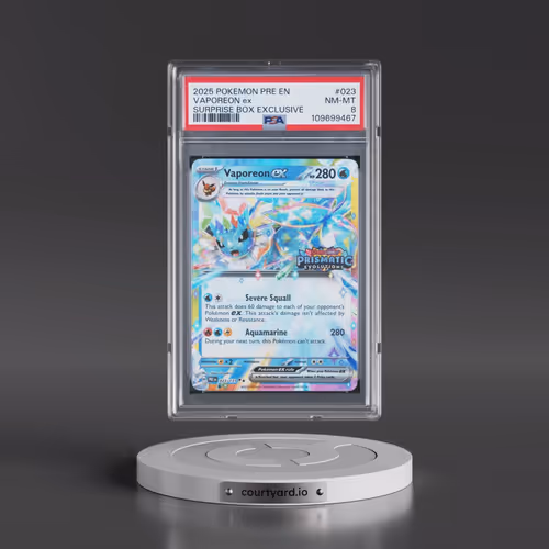 2025 Pokémon Pre EN-Prismatic Evolutions #023 Vaporeon EX - Holo Surprise Box Exclusive (PSA 8 NM-MT