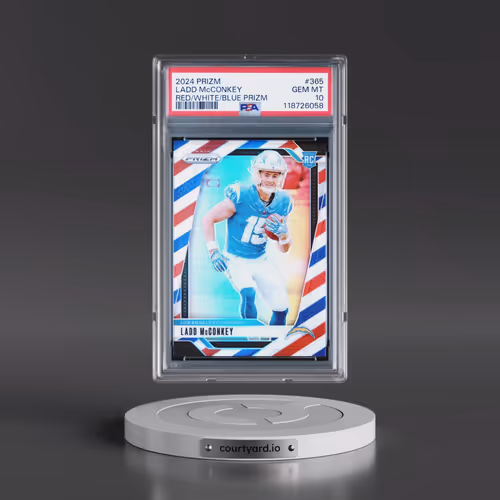 2024 Panini Prizm #365 Ladd McConkey - Red/White/Blue Prizm (PSA 10 GEM MINT)