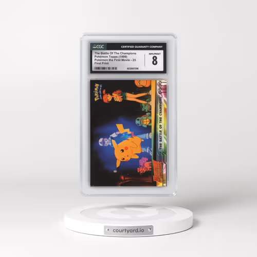 1999 Pokémon the First Movie #25 The Battle Of The Champions - First Print (Blue Topps Logo) (CGC 8 NM-MT)
