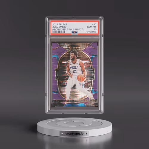 2022 Panini Select #47 Joel Embiid - Neon Purple Pulsar Fotl (PSA 10 GEM MINT)