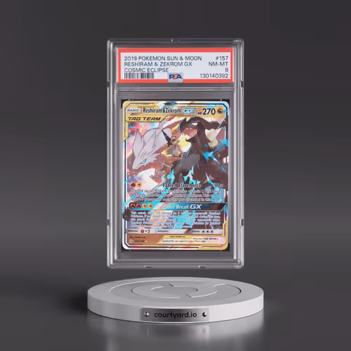 2019 Pokémon Sun & Moon Cosmic Eclipse #157 Reshiram & Zekrom GX - Holo (PSA 8 NM-MT)
