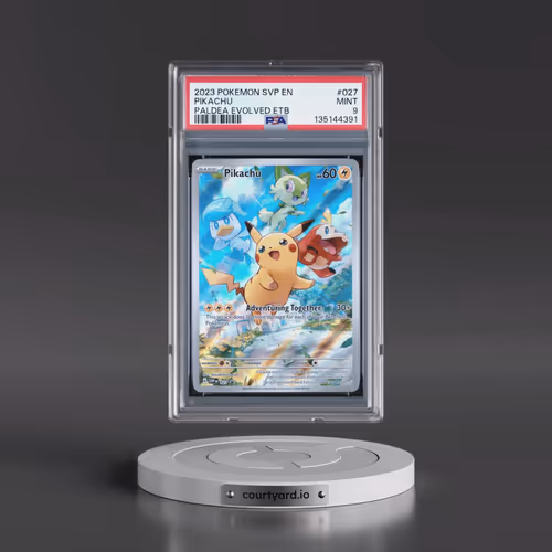 2023 Pokémon Svp EN-SV Black Star Promo #027 Pikachu - Paldea Evolved Elite Trainer Box (PSA 9 MINT)