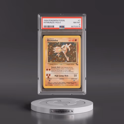 1999 Pokémon Fossil #7 Hitmonlee - Holo (PSA 8 NM-MT)