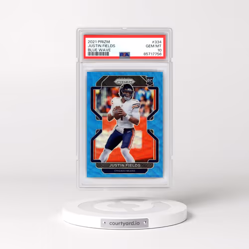 2021 Panini Prizm #334 Justin Fields - Blue Wave (PSA 10 GEM MINT)