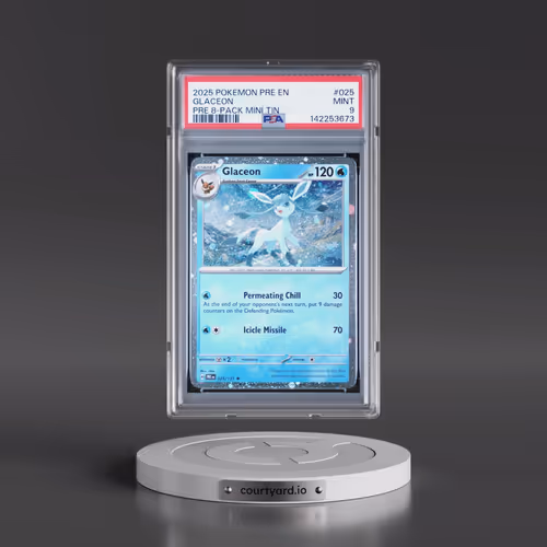 2025 Pokémon Pre EN-Prismatic Evolutions #025 Glaceon - Prismatic Evolutions 8-Pack Mini Tin (PSA 9