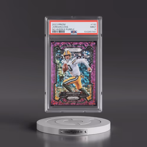 2023 Panini Prizm #110 Jordan Love - No Huddle Purple (PSA 9 MINT)