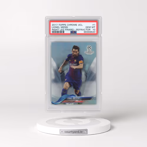 2017 Topps Chrome UEFA Champions League #1 Lionel Messi - Right Leg Forward-Refractor (PSA 10 GEM MI