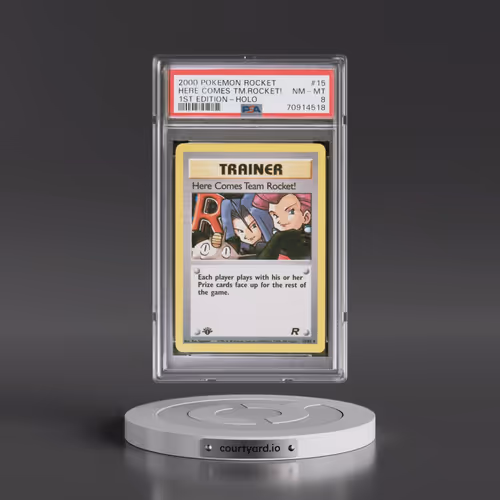 2000 Pokémon Rocket #15 Here Comes Team Rocket! - 1st Edition Holo (PSA 8 NM-MT)