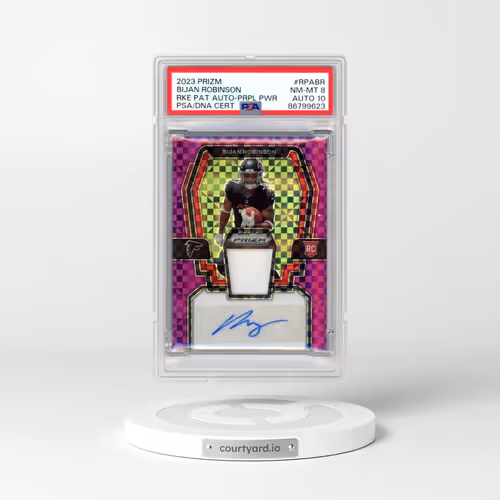 2023 Panini Prizm Rookie Patch Autographs #RPABR Bijan Robinson - Purple Power (PSA 8 NM-MT)